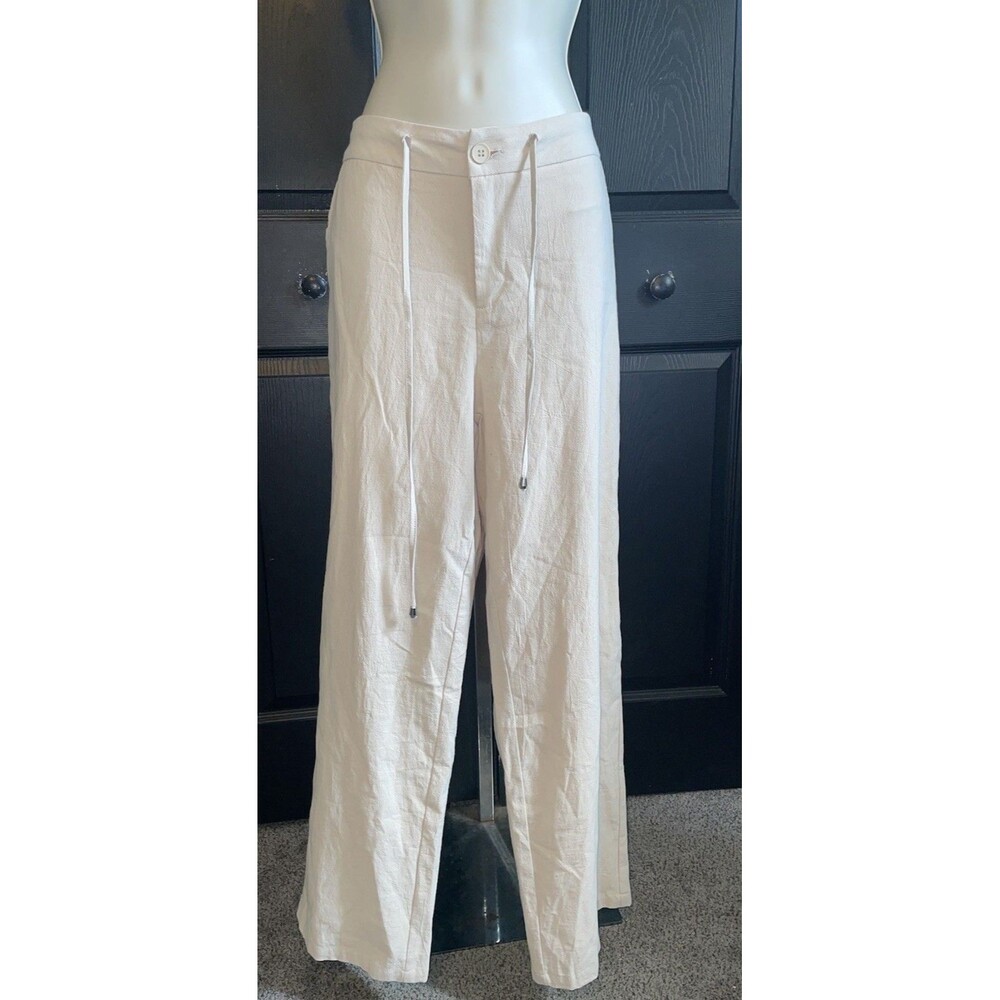 Coco + Carmen S/M Wide Leg Pants 100% Cotton Drawstring Cream Natural Boho NWT